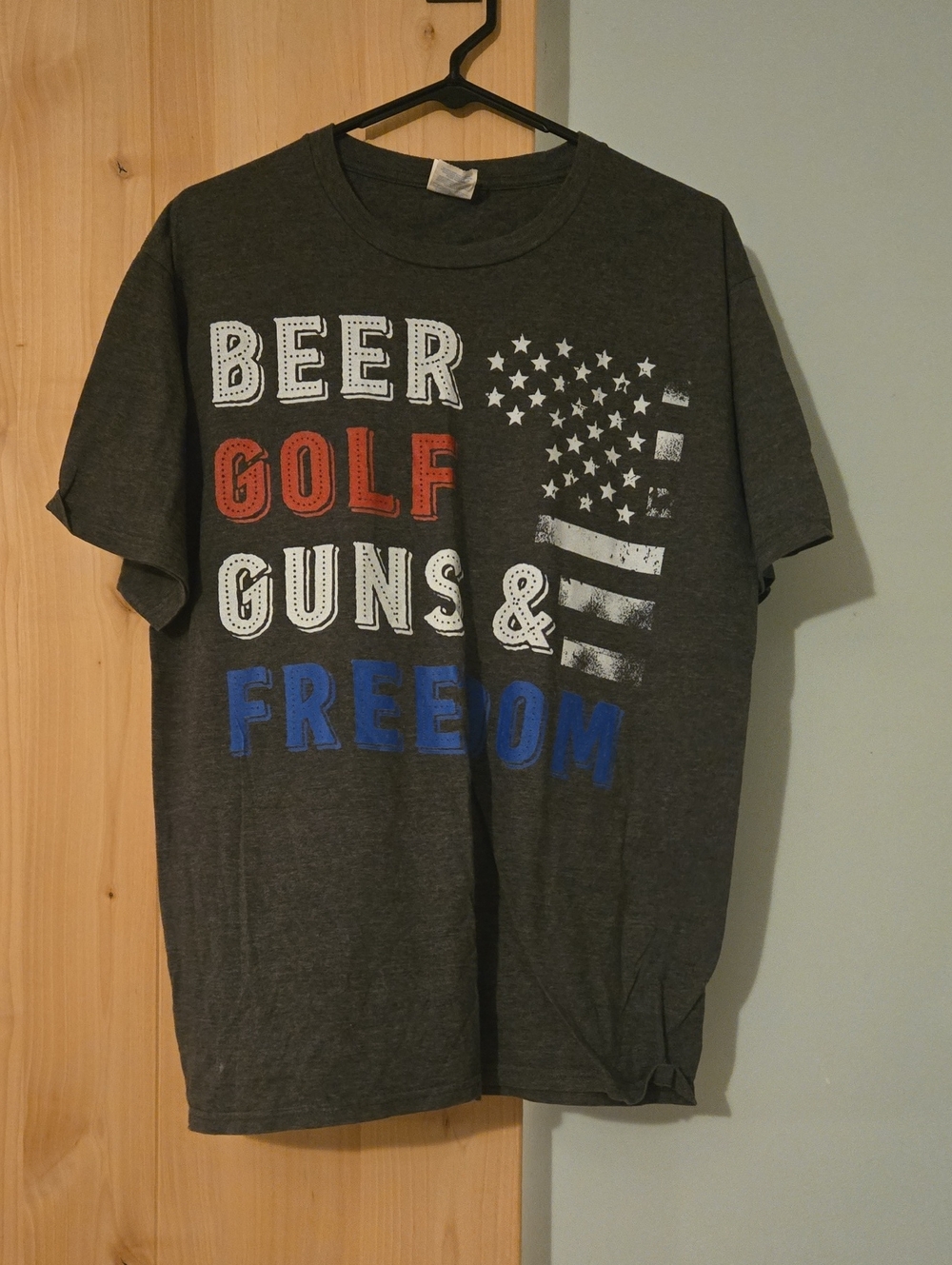 Port and Company Dark Gray Tee with Red, White & Blue Graphic